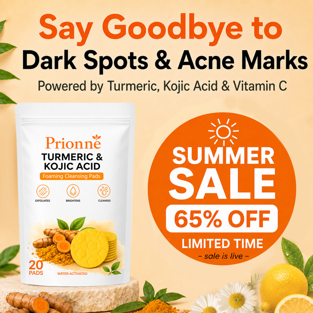Prionne™ Turmeric + Kojic Acid Cleansing Pads