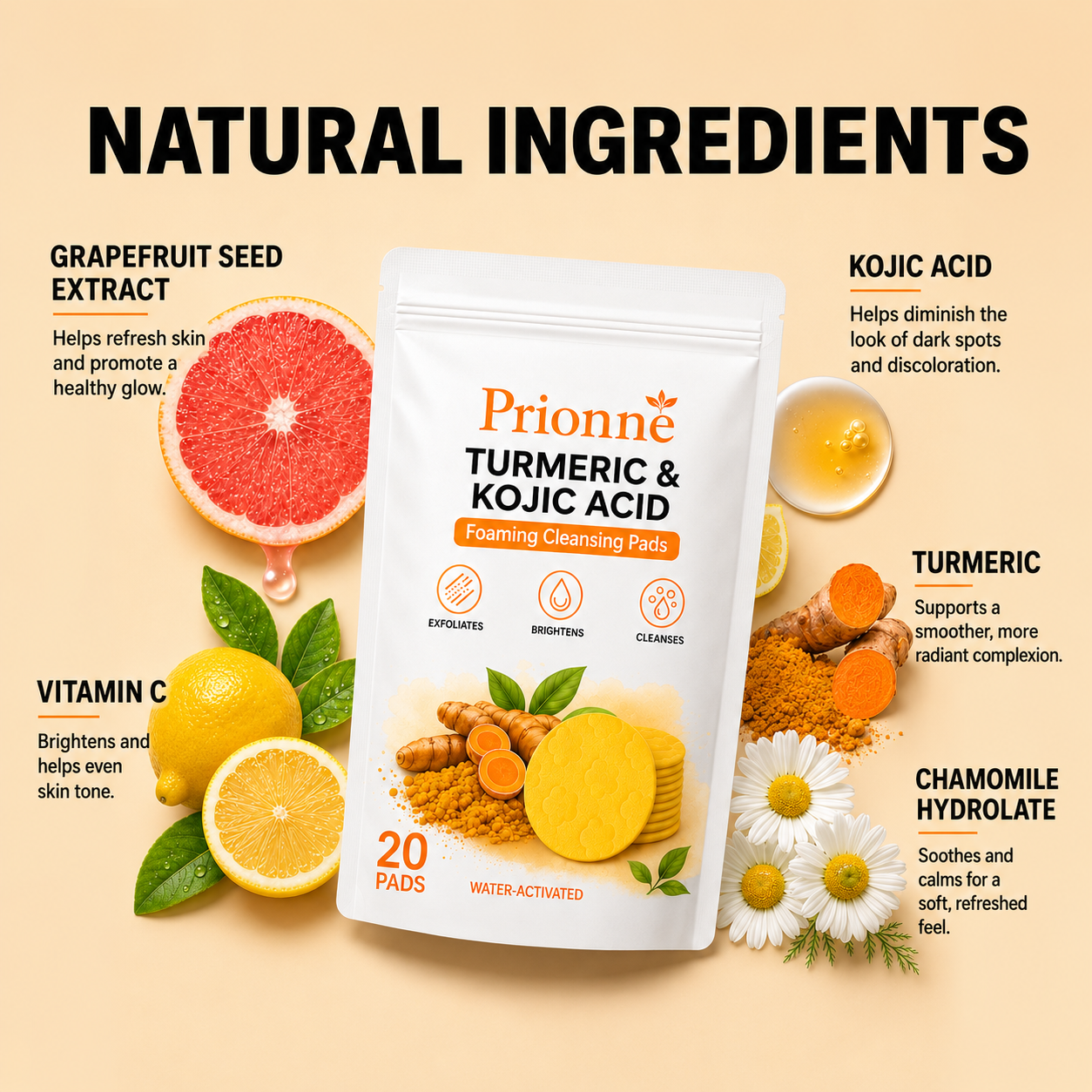 Prionne™ Turmeric + Kojic Acid Cleansing Pads
